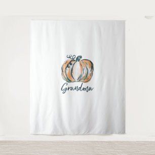 Tenture Grandma Citrouille aquarelle automne Thanksgiving 