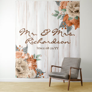 Tenture Grange rustique en bois blanc Fleurs orange pour m