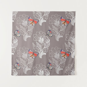 Tenture Graphique à fleurs et papillon, aquarelle, motif