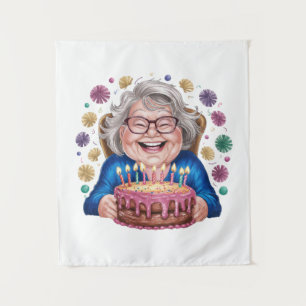 Tenture Graphique de joyeux anniversaire de mamie aux lune