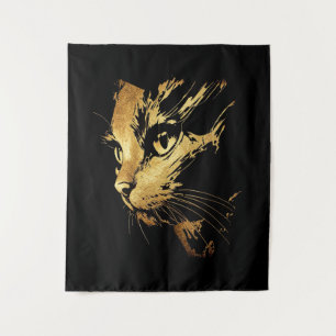 Tenture Graphique Élégant Chat Noir et Or Texturé