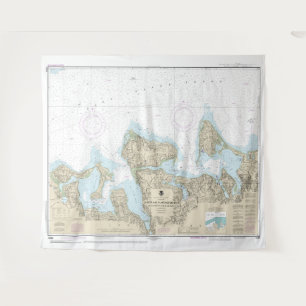 Tenture Graphique marin des baies d'huîtres et de Huntingt