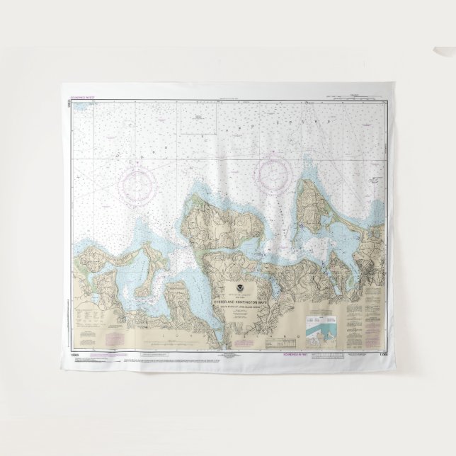 Tenture Graphique marin des baies d'huîtres et de Huntingt (Devant (Horizontal))