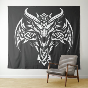 Tenture Graphisme de tête de démon tribal par BurnsInHe