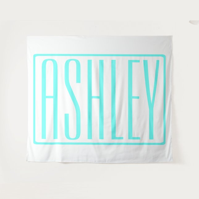 Tenture Gras & Moderne votre nom ou mot | Blanc Turquoise (Devant (Horizontal))