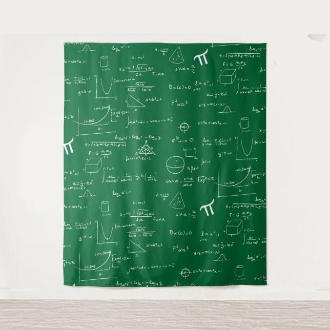 Tenture Green and White Mathematic Formulas Equations (Devant)