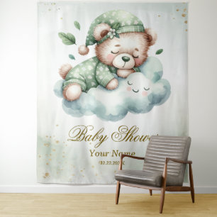 Tenture Green Boho Sleeping Teddy Bear mignonne Party