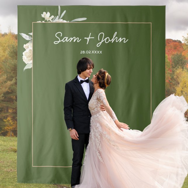 Tenture Green Fall Automne Mariage Photo Booth Backdrop (Simple Autumn Leaves green Wedding Backdrop Tapestry with greenery watercolor floral
)