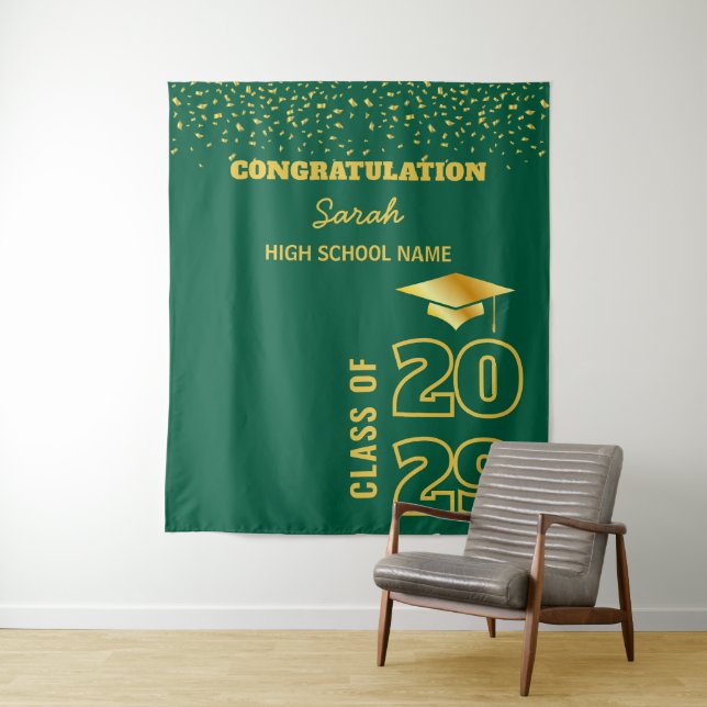 Tenture Green & Gold Custom Graduation Party Arrière-plan (En situation)