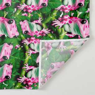 Tenture Grenouille rose sur motif de feuille verte