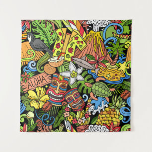 Tenture Gribouillis de dessin animé Hawaii motif sans cout