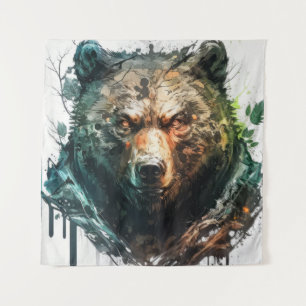 Tenture Grizzly Oear Portrait Animal Peinture Faune Art