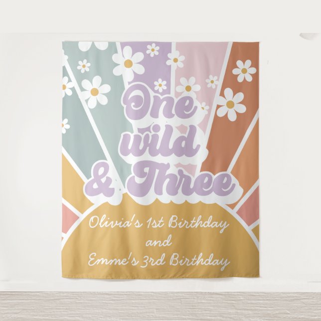 Tenture Groovy One Wild Trois Retro Sunshine Rainbow Daisy (Devant)