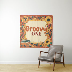 Tenture Groovy Un Lion Anniversaire Rétro 70s Premier Anni