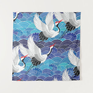 Tenture Grue japonaise : Motif orné d'oiseaux.