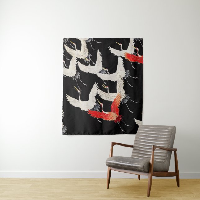 Tenture Grues volantes : Japonais Bird Kimono Art (En situation)