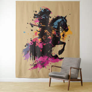 Tenture Guerrier équitation cheval en aquarelle