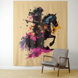 Tenture Guerrier équitation cheval en aquarelle
