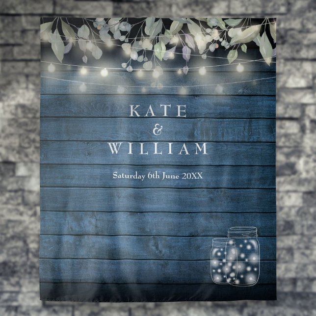 Tenture Guirlande de lumières rustique avec pots Mason pou (Rustic String Lights Mason Jars Photo Backdrop)