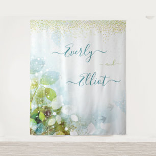 Tenture Guirlande de mariage bleu vert avec lumières féeri