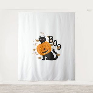 Tenture Halloween chat noir Boo