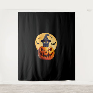 Tenture Halloween Chat Noir Citrouille Apportent l'excitat