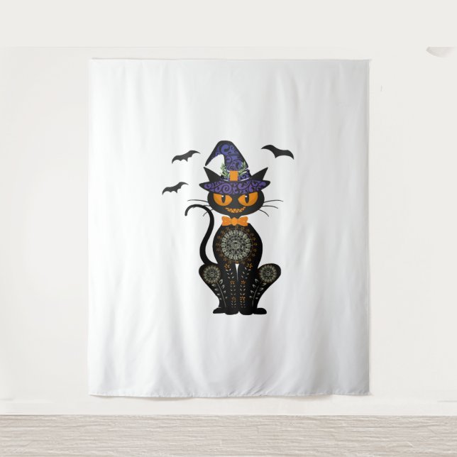 Tenture Halloween de chat noir (Devant)