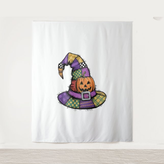 Tenture Halloween Patchwork Witch Casquette Éffrayant (Devant)