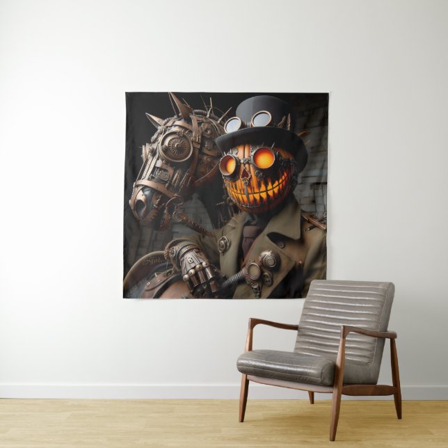 Tenture Halloween Steampunk Jack-O-Lantern Horseman (En situation)