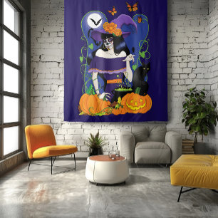 Tenture Halloween Witch Sugar Skull