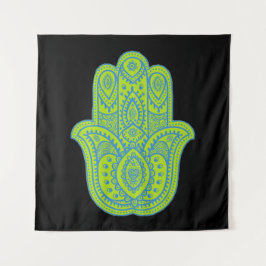 Tenture Hamsa Design Vert & Noir Fond
