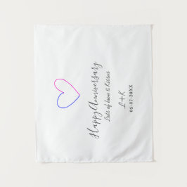 Tenture Happy anniversary pink blue heart name date simple
