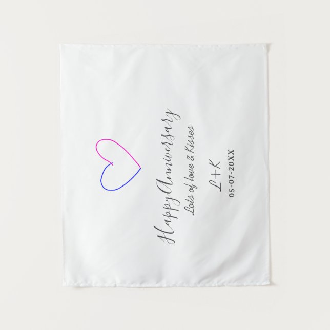 Tenture Happy anniversary pink blue heart name date simple (Devant)