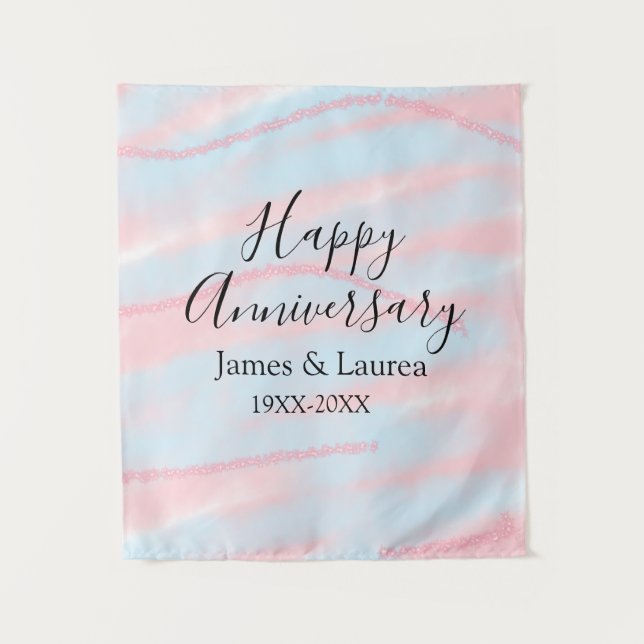 Tenture Happy anniversary wedding name date year pastel  (Devant)