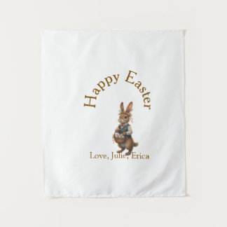 Tenture Happy Easter brown bunny with eggs love add name 