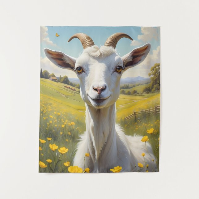 Tenture Happy Goat Vibrant Buttercup Meadow (Devant)