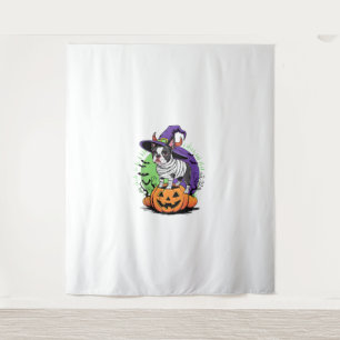 Tenture Happy Halloween avec Boston Terrier Mummy & Witch