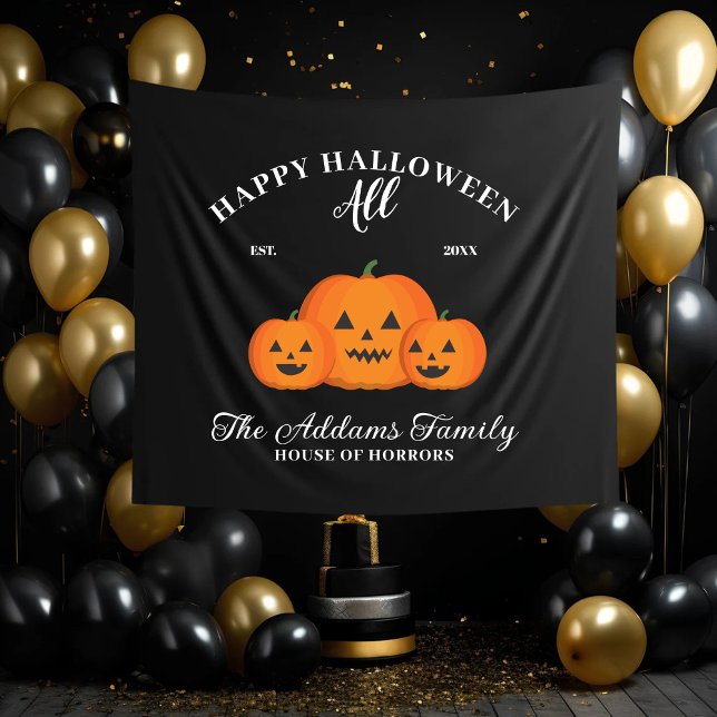 Tenture Happy Halloween Citrouille Nom de famille personna (Créateur téléchargé)