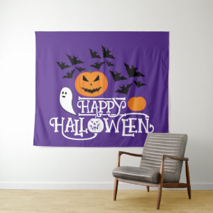 Tenture Happy Halloween fantôme citrouille chauves-souris 