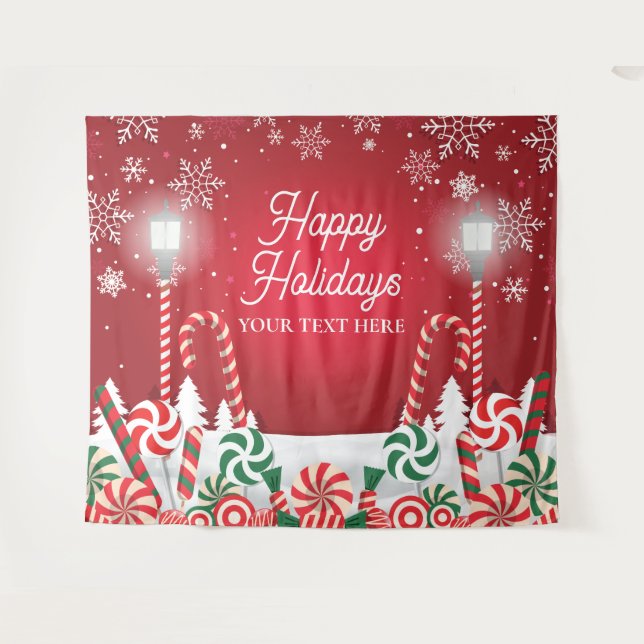 Tenture Happy Holidays christmas banner backdrop  (Devant (Horizontal))