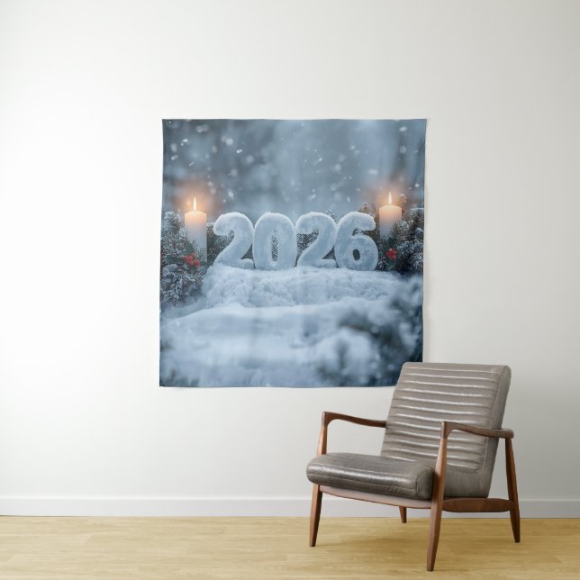Tenture happy new year snowy candle backdrop (En situation)
