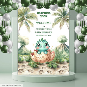 Tenture Hatching Bientôt Baby shower bannière Bleu Dinosau