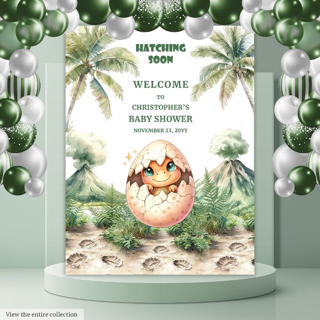 Tenture Hatching Bientôt Baby shower Contexte Cute Dinosau (Hatching Soon Baby Shower Backdrop Cute Dinosaur)