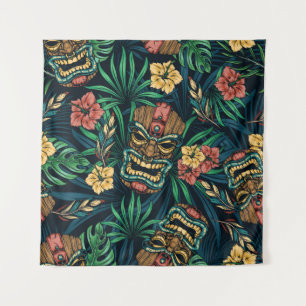 Tenture Hawaï Tiki Masque Motif tropical