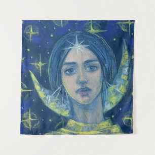 Tenture Hécate, Déesse de la Lune, peinture pastel, imagin