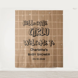 Tenture Hello Cutie Girly Cute Brown Gingham Baby Backdrop