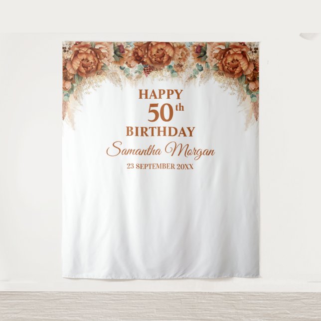 Tenture Herbe de la pampa tropicale boho palmier 50e anniv (Devant)