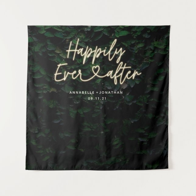 Tenture Heureux après la fête de mariage moderne feuillage (Devant)