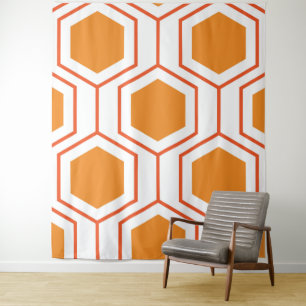 Tenture Hexagon abstract geometrical pattern en orange et