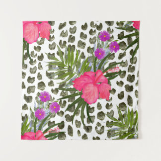 Tenture Hibiscus Animal : Aquarelle Motif sans joint.